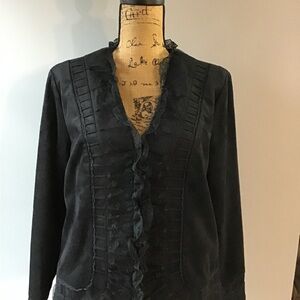 Victor Costa Sz M Black Faux Suede with Lace Trim Women’s  Jacket
